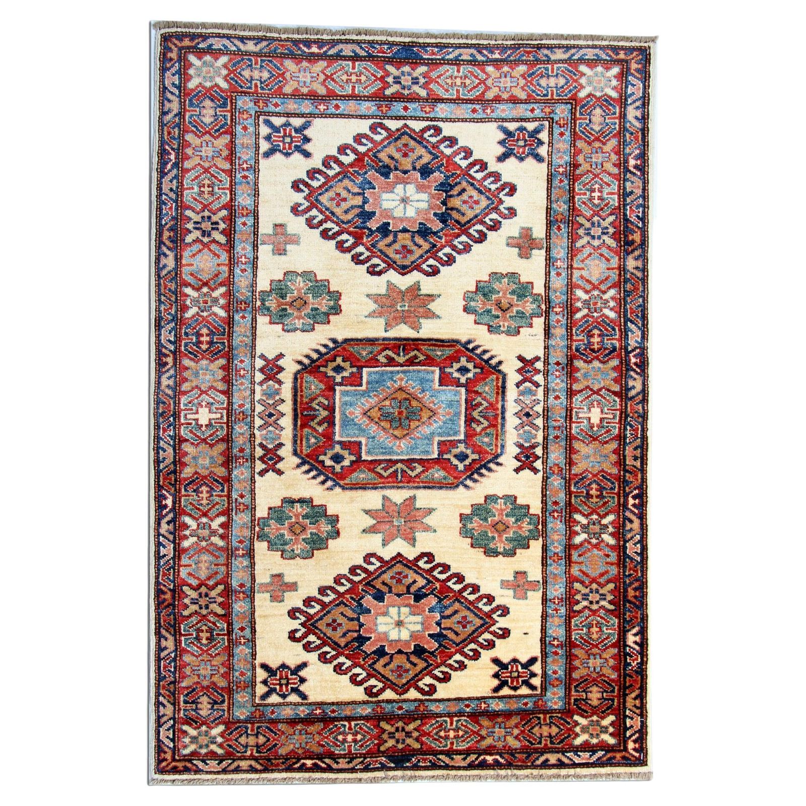 Tapis orientaux crème, tapis géométrique ivoire fait main.