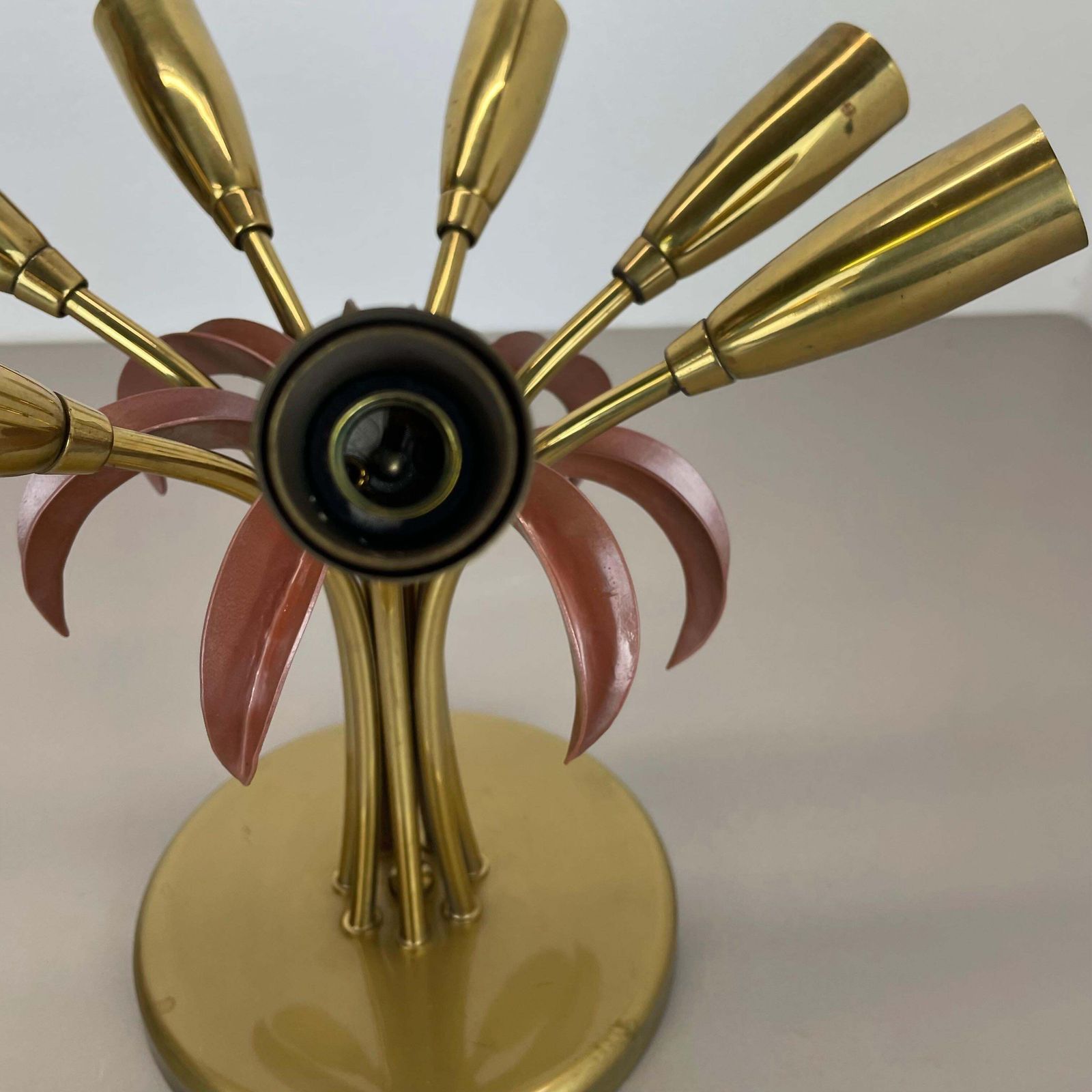 Brass Italian Stilnovo Style Theatre Ceiling Light Flush Mount, Italy, 1950s photo vintage