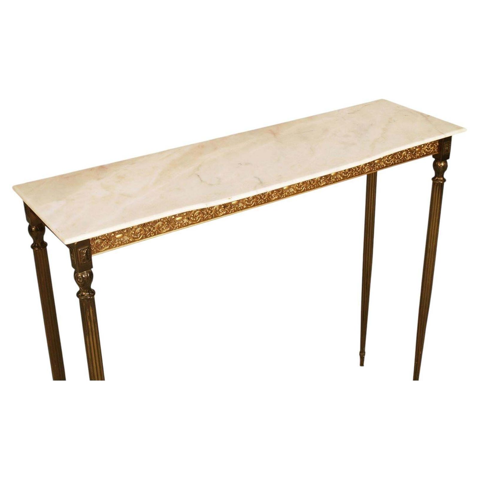 Antiek Italiaans console in gebruneerd en verguld messing met Carrara marmeren blad, Venetië photo for sale