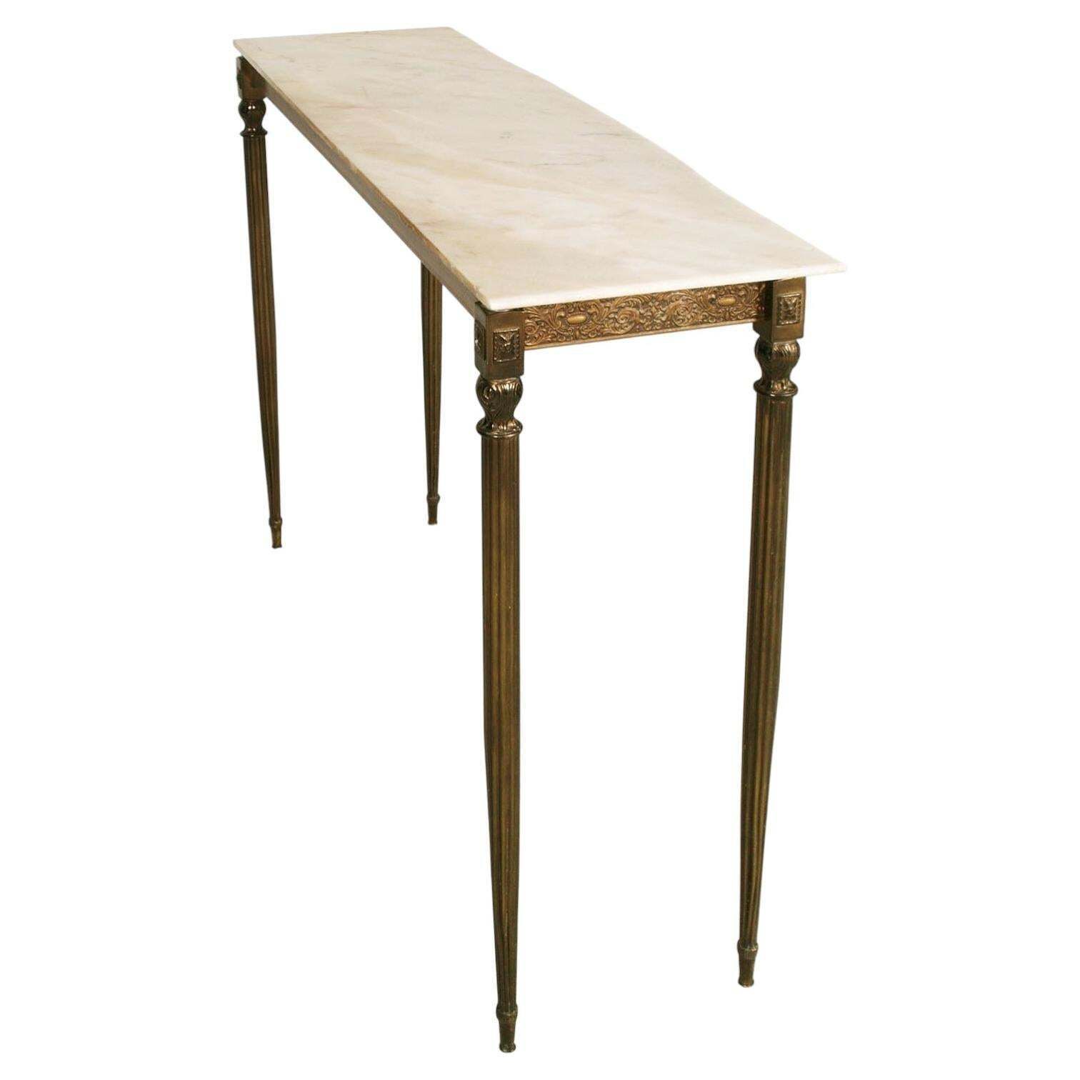 Antiek Italiaans console in gebruneerd en verguld messing met Carrara marmeren blad, Venetië photo Meubels
