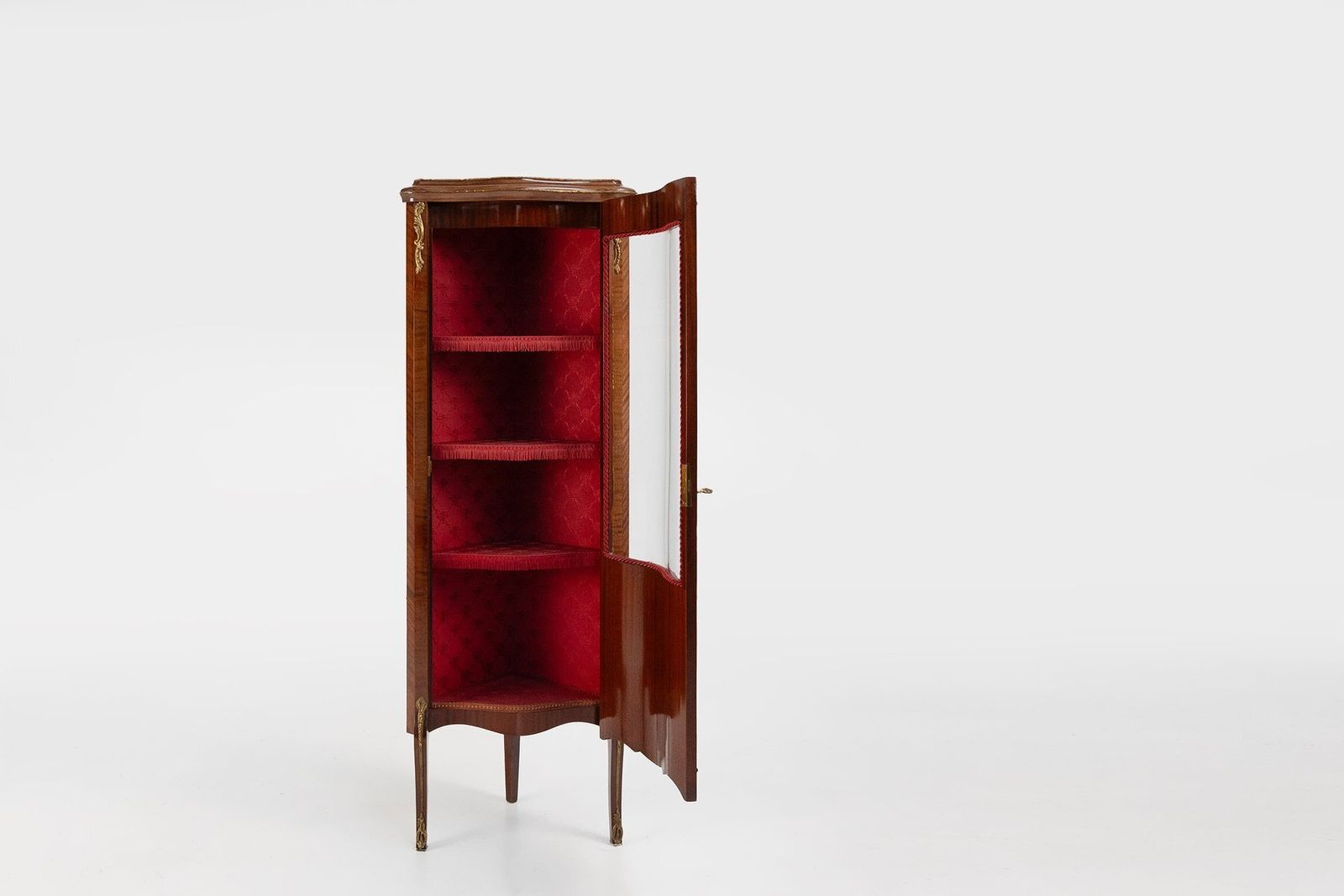 French Louis XV Style Corner Display Cabinet With Arched Glass, 1950 photo for sale