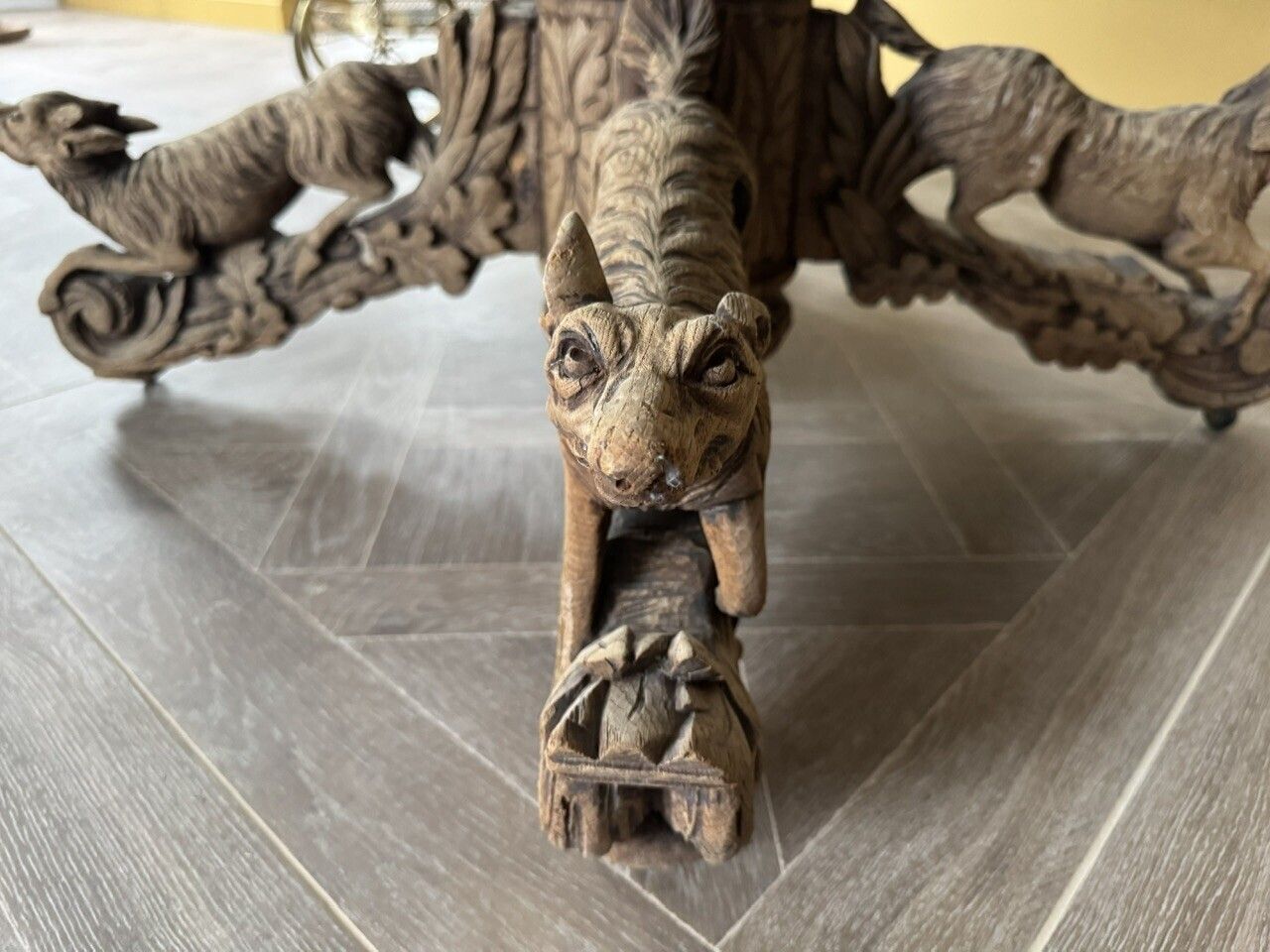 Important French Oak Hunting Centre Table photo vintage