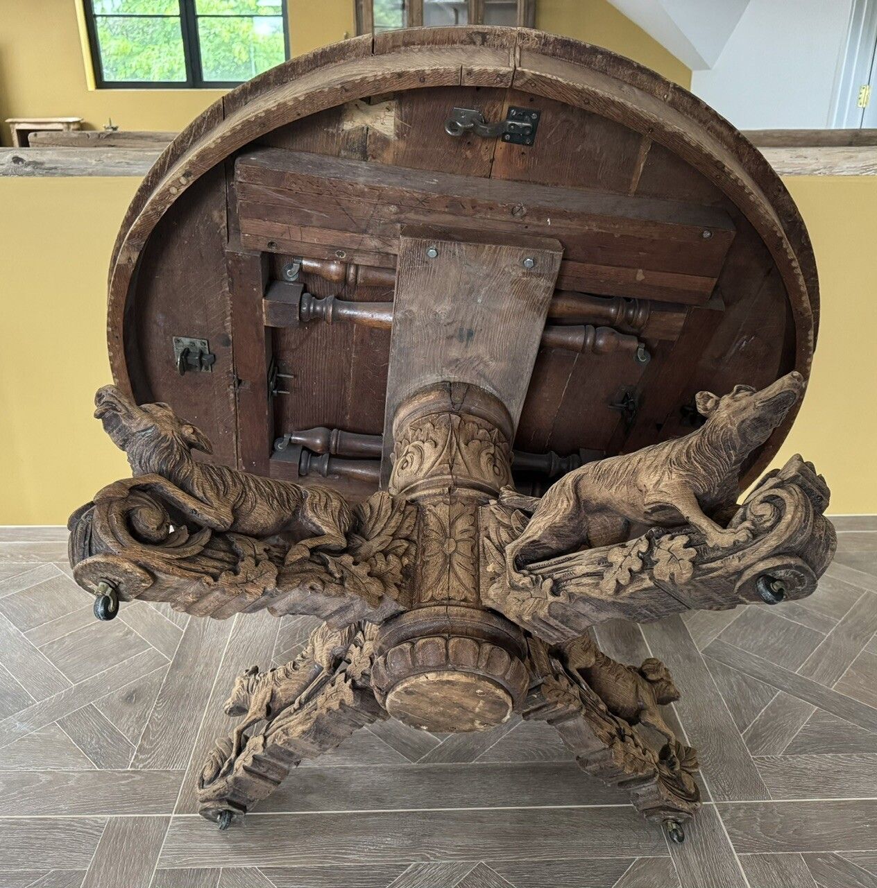 Furniture Important French Oak Hunting Centre Table photo
