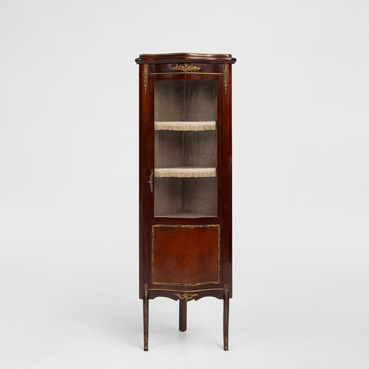 Vintage French Louis XV Style Corner Display Cabinet With Arched Glass, 1950s