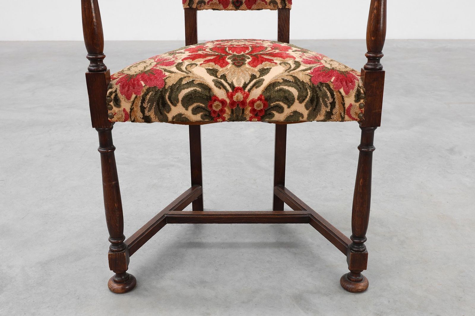 Antique Oak Louis XIII Chair With Floral Upholstery, France, 1890 photo vintage