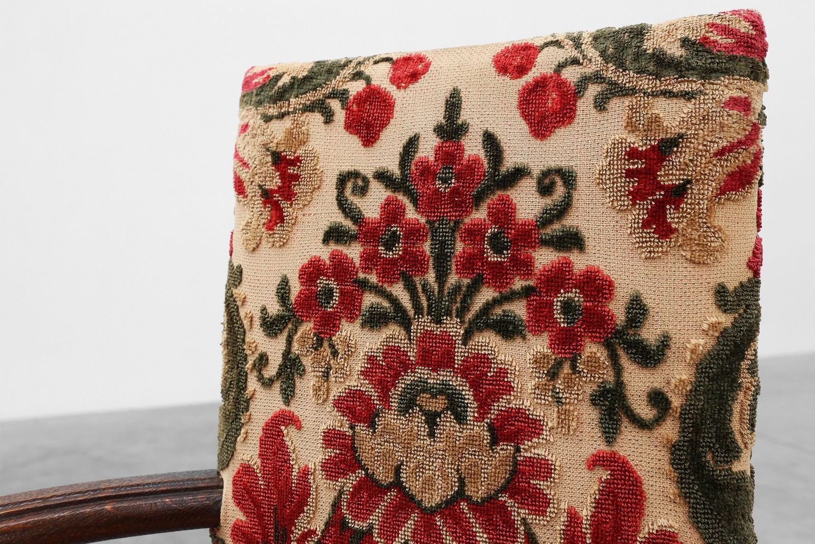 photo buy Antique Oak Louis XIII Chair With Floral Upholstery, France, 1890