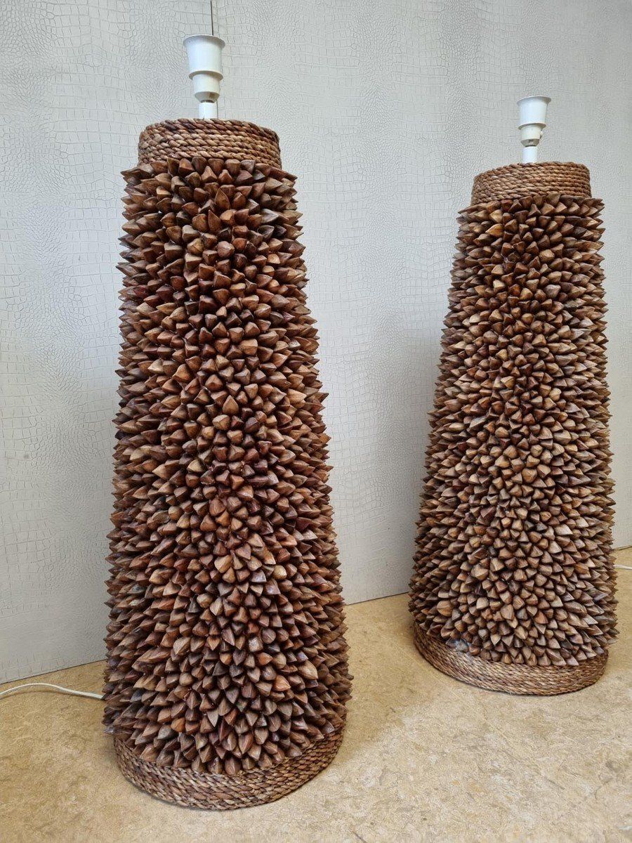 Handcrafted Pili Nut Shells Table Or Floor Lamps USA 2000s Set Of 2