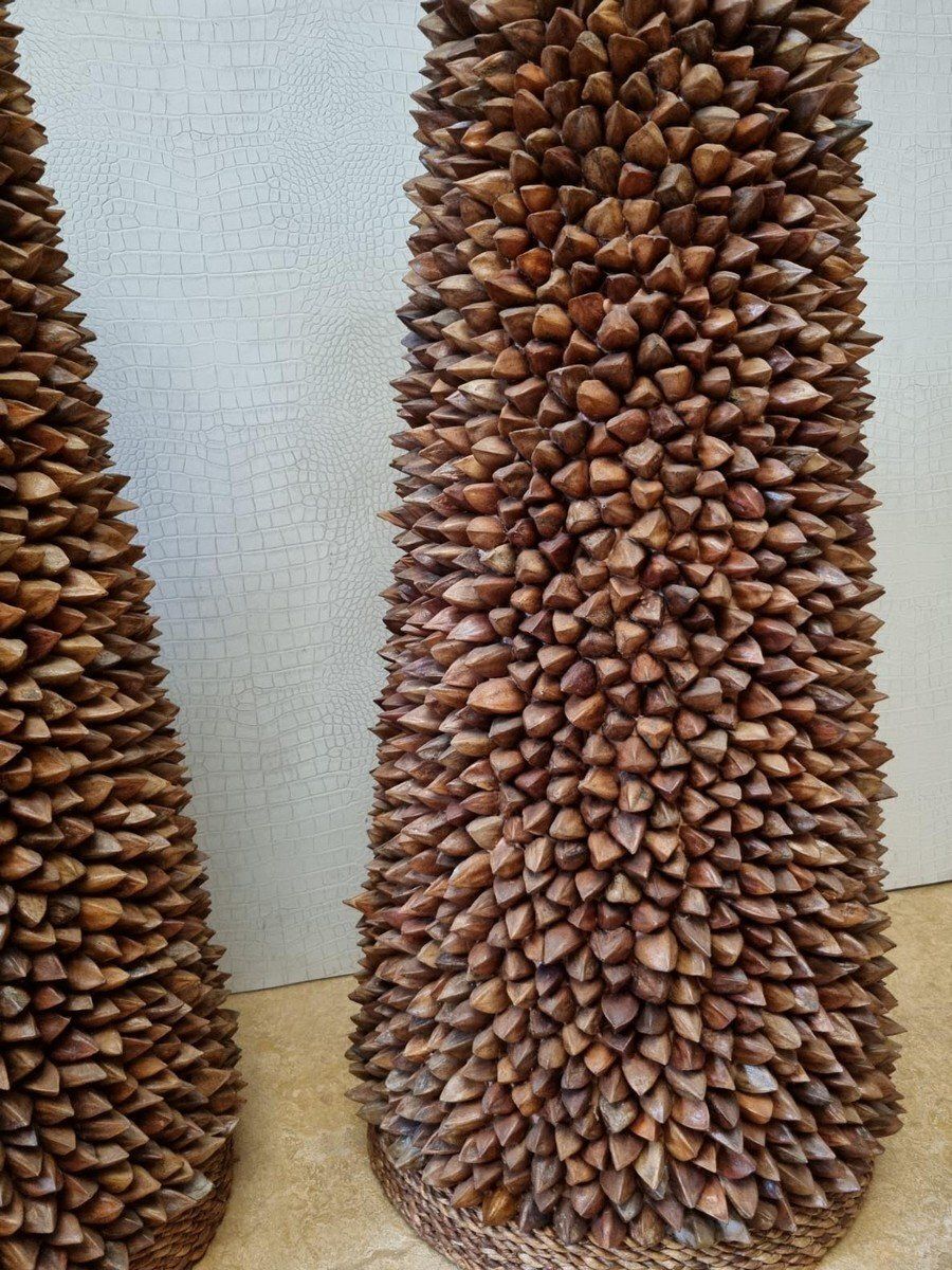 Handcrafted Pili Nut Shells Table Or Floor Lamps USA 2000s Set Of 2 photo 639.0