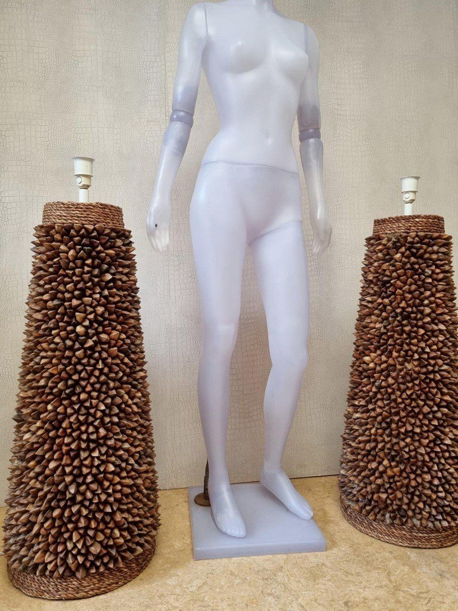 photo furniture Handcrafted Pili Nut Shells Table Or Floor Lamps USA 2000s Set Of 2