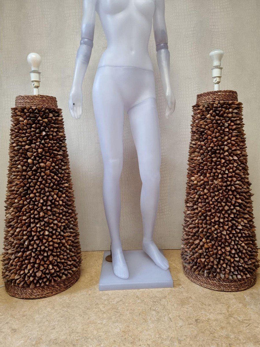 photo for sale Handcrafted Pili Nut Shells Table Or Floor Lamps USA 2000s Set Of 2