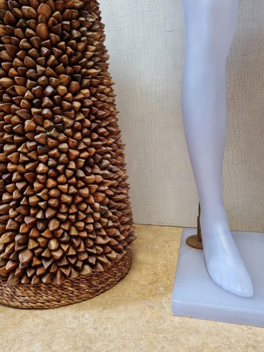639.0 Handcrafted Pili Nut Shells Table Or Floor Lamps USA 2000s Set Of 2 photo