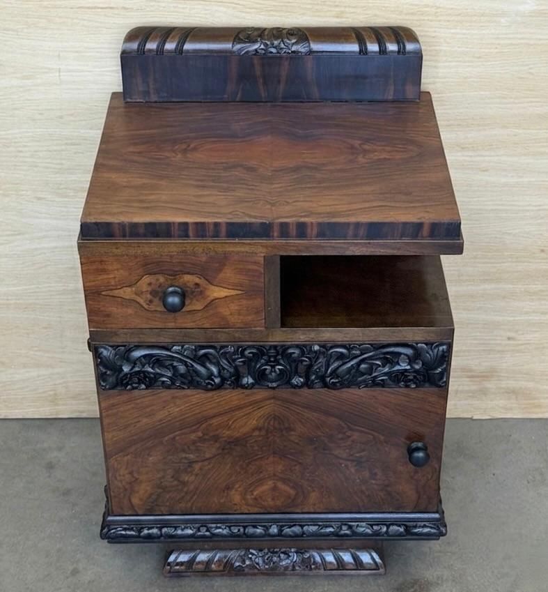 Pair Of Carved Art Deco Bedside Cabinets In Walnut Burl Veneer photo furniture