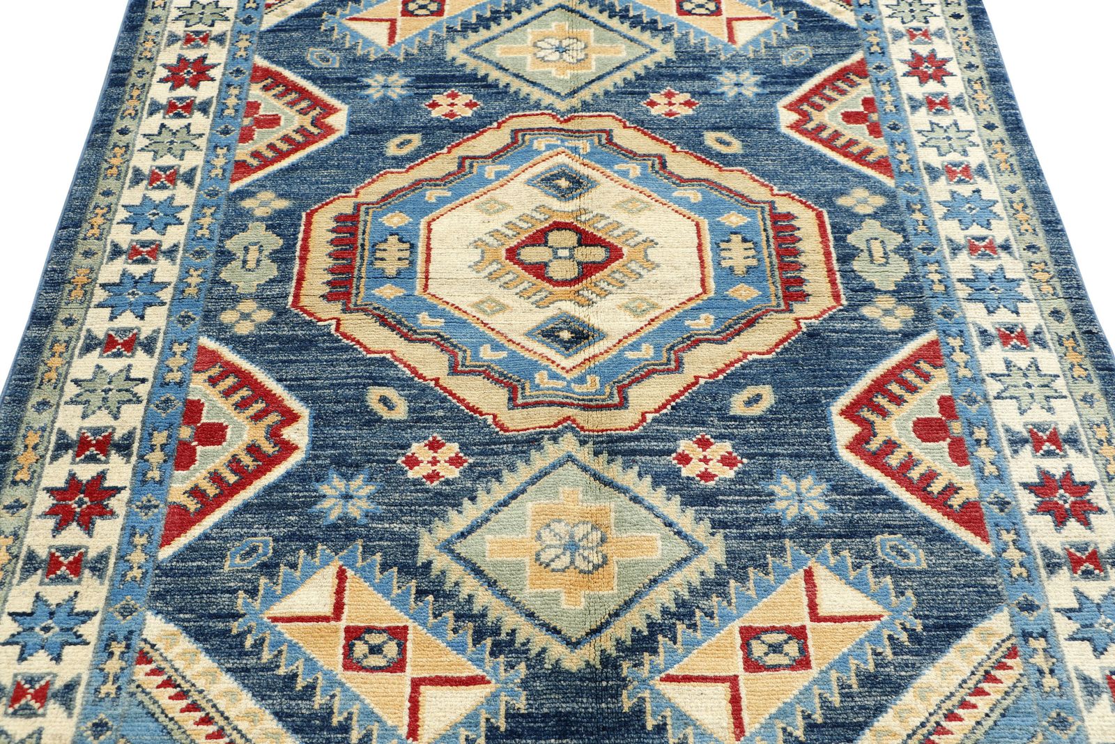 Traditional Kazak Handmade Blue Area Rug 3x5 photo for sale