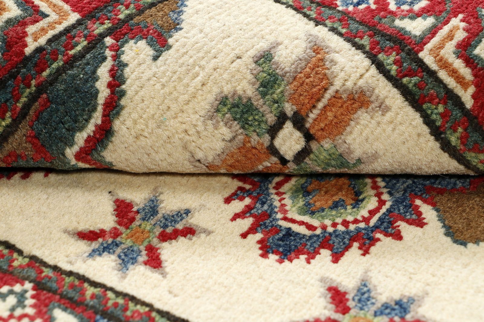 Handgeknoopt Afghaans wollen vloerkleed, ivoor en rood, tribaal motief, 65 x 87 cm photo 142.0
