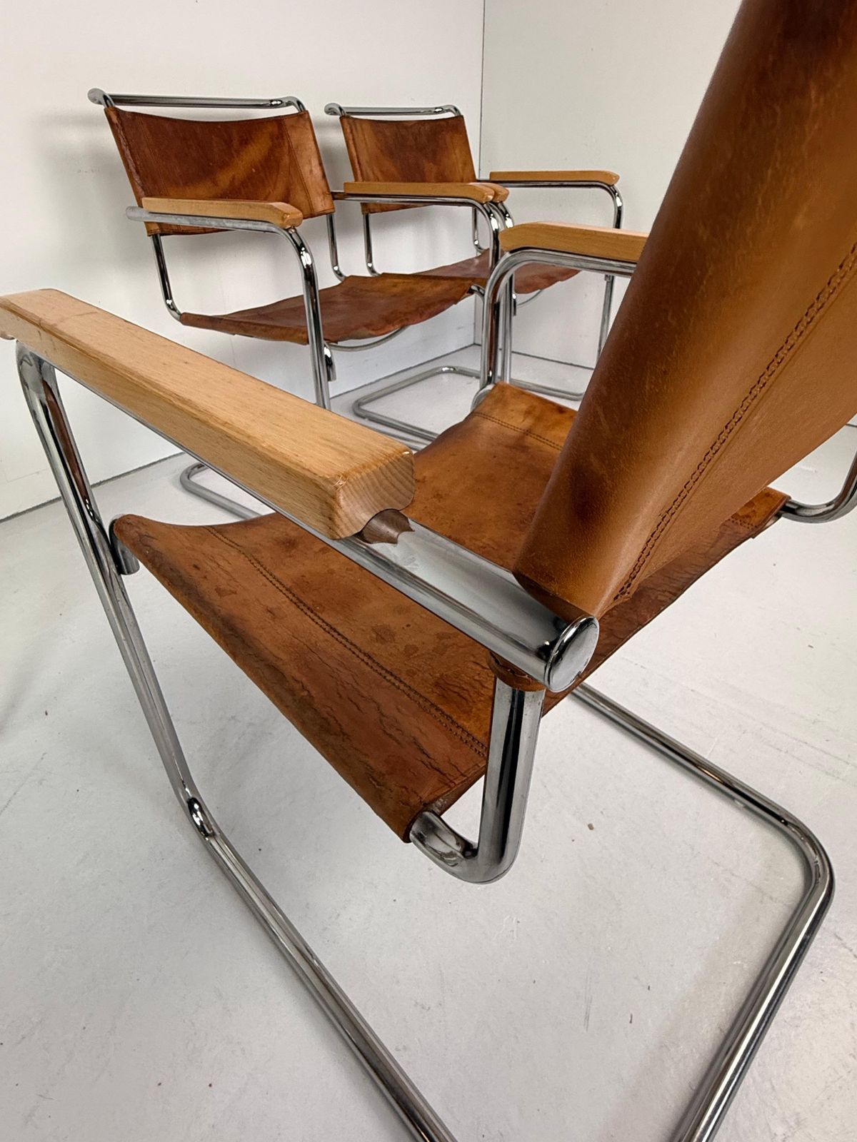 Set Of 6 Original Thonet S34 Cantilever Chairs In Cognac Leather & Chrome, 1970s photo furniture