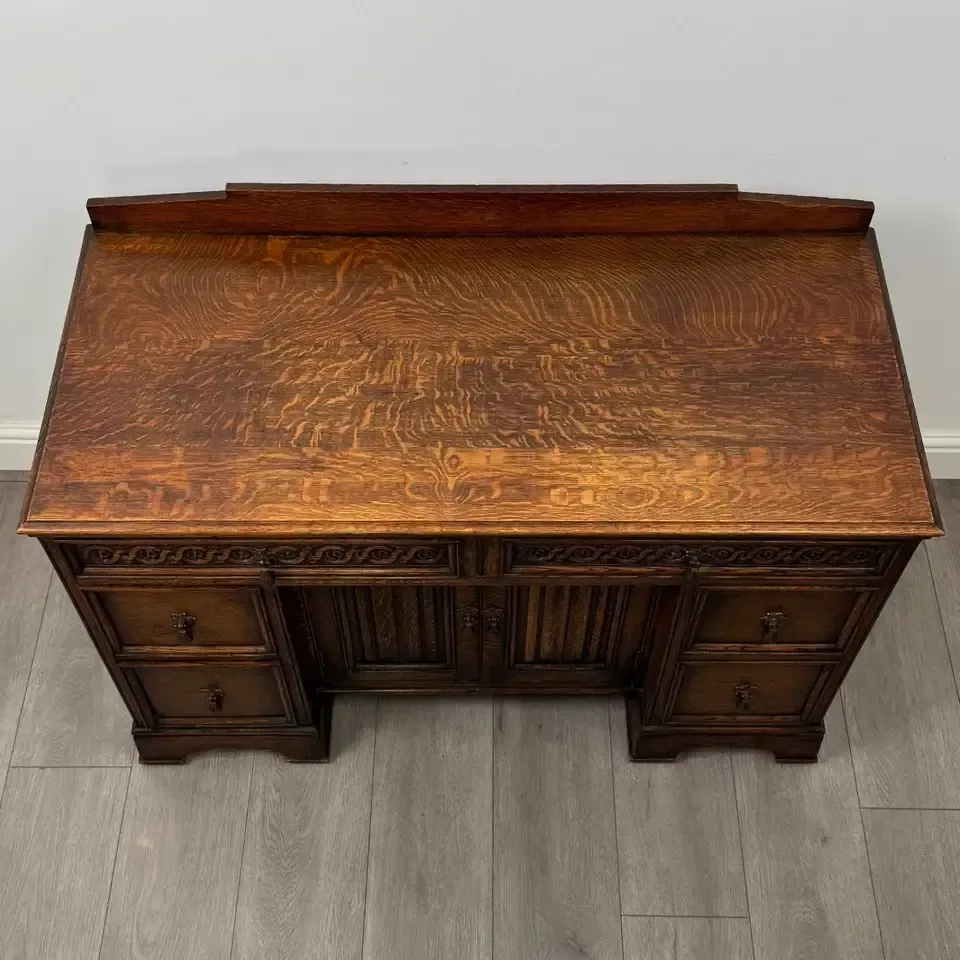photo furniture Antique 20th Century Carved Edwardian Desk In Oak