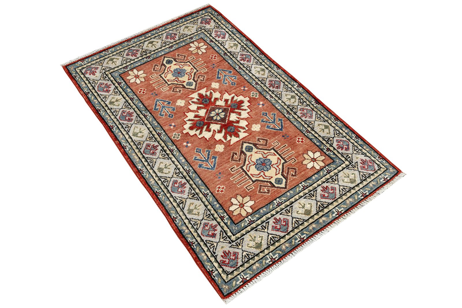 Afghaans Kazak handgeknoopt geometrisch Kaukasisch woonkamer- en slaapkamervloerkleed photo for sale