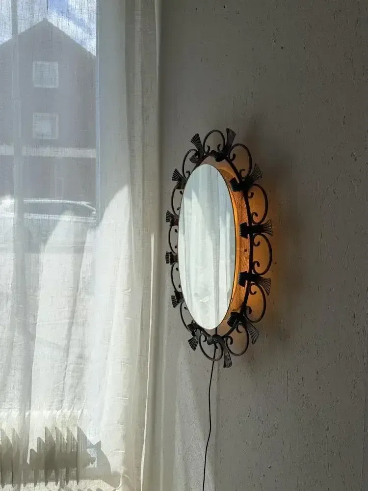 Hillebrand Verlichte Smeedijzeren Wandspiegel, jaren 1980