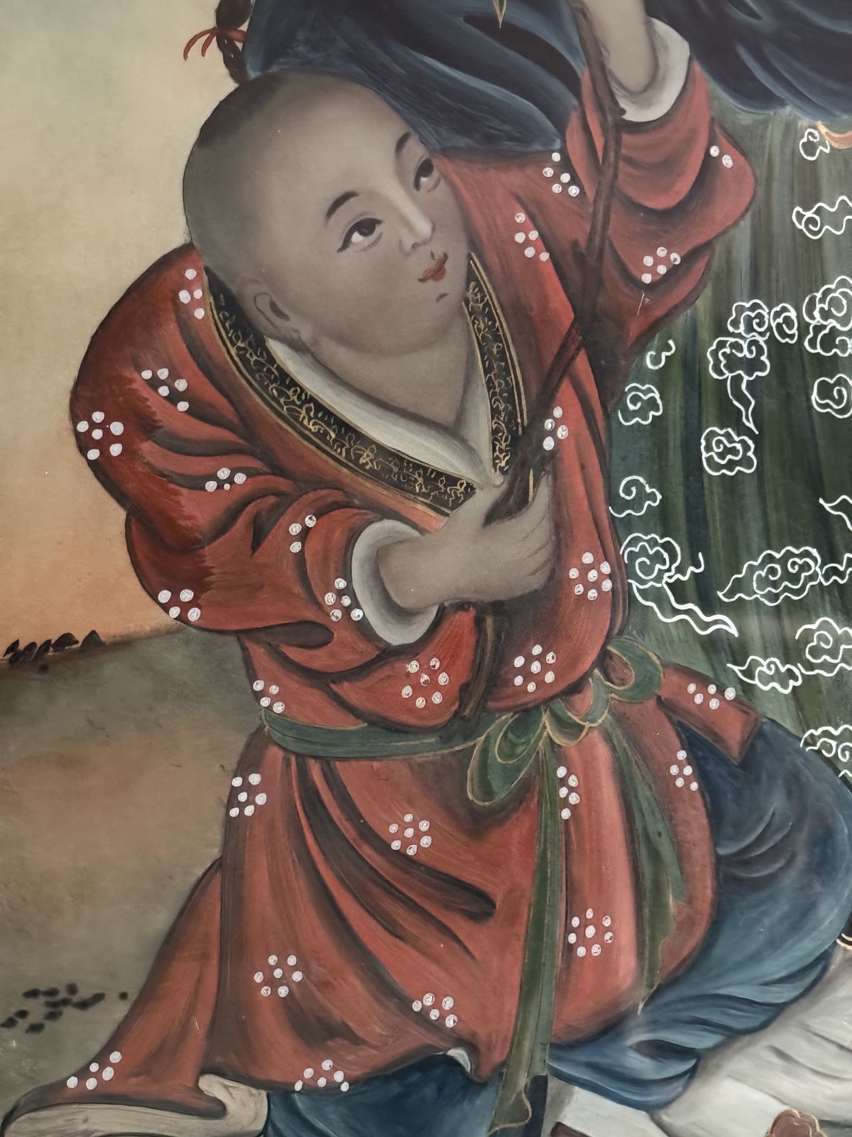 photo furniture Rare 19th Century Chinese Reverse Glass Painting Of Shoulao & Child