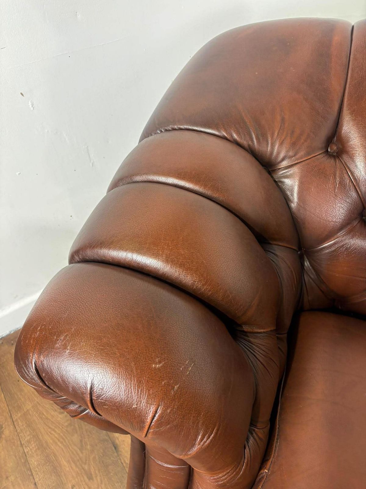 Thomas Lloyd Brown Leather Chesterfield Style Sofa photo 849.0