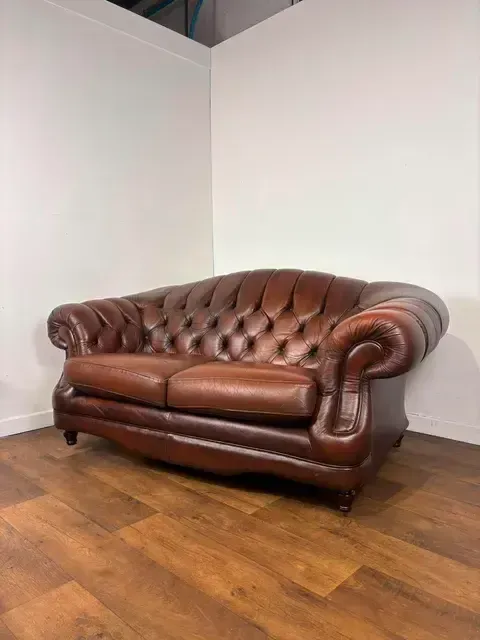 Furniture Thomas Lloyd Brown Leather Chesterfield Style Sofa photo