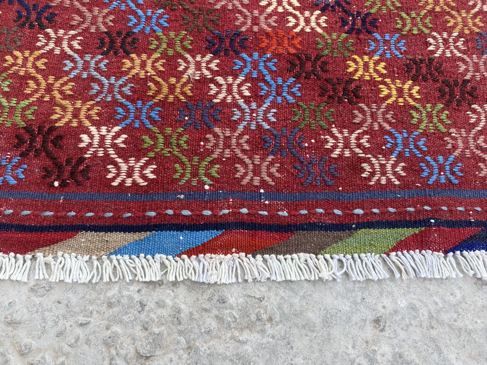 Afghan Geometric Soumak Tribal Small Area Rug photo for sale