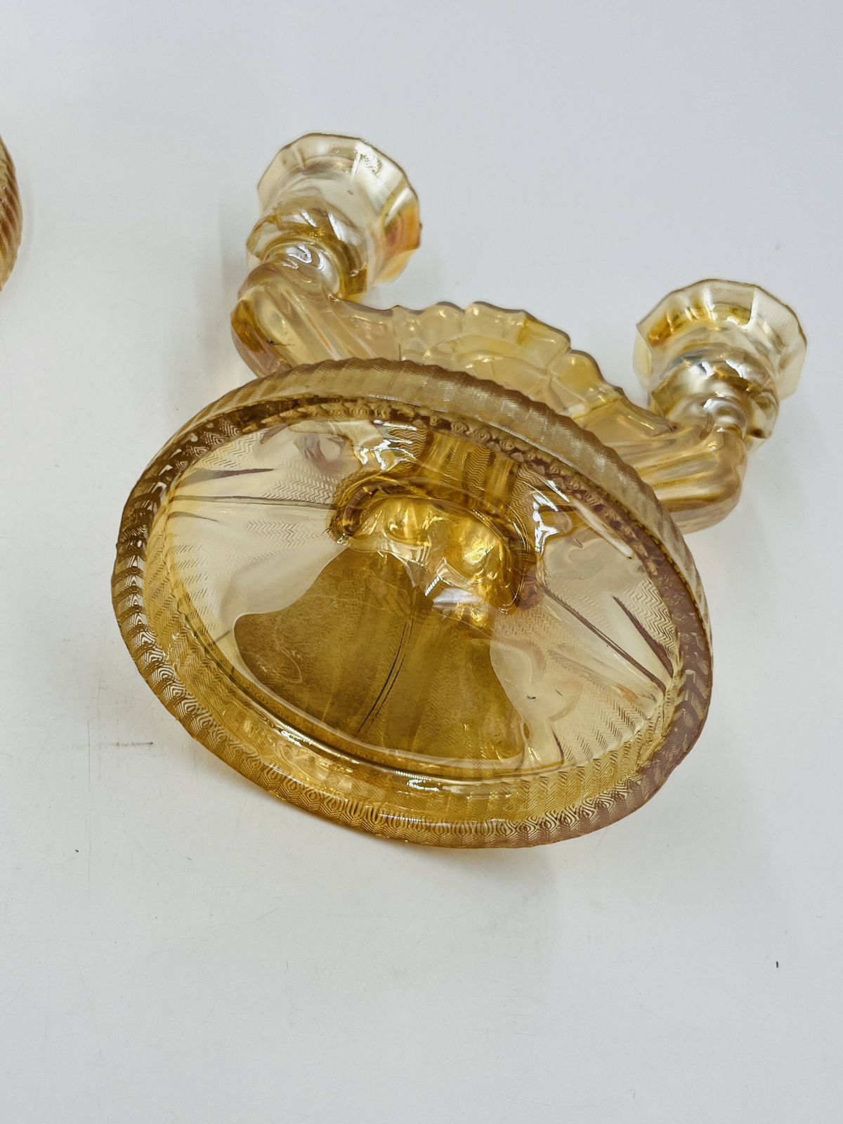photo furniture Pair Of Empoli Amber Glass Chandeliers In Art Deco Style
