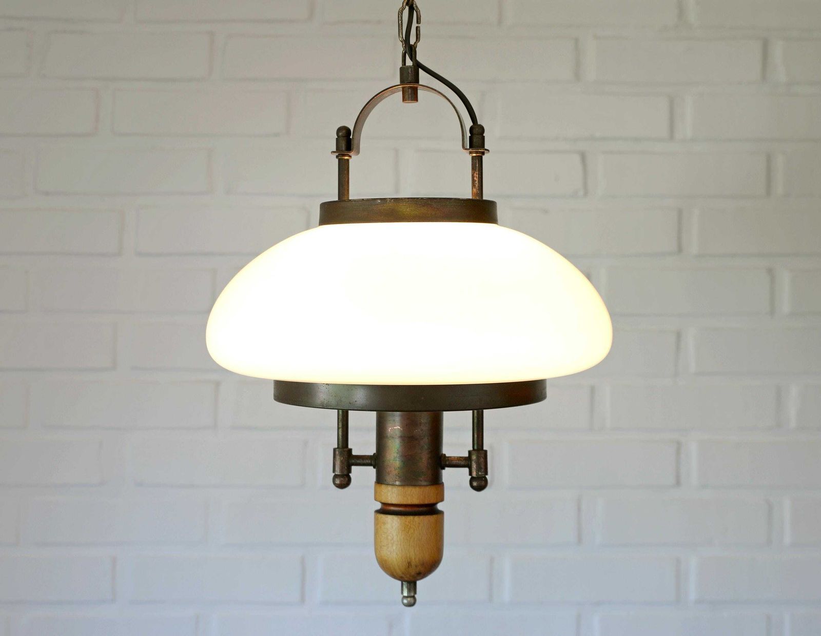 Vintage Lantern Pendant Light | Mid Century Opaline Glass Chandelier | Rewired Yugoslavian Hanging Lamp | Rustic Colonial