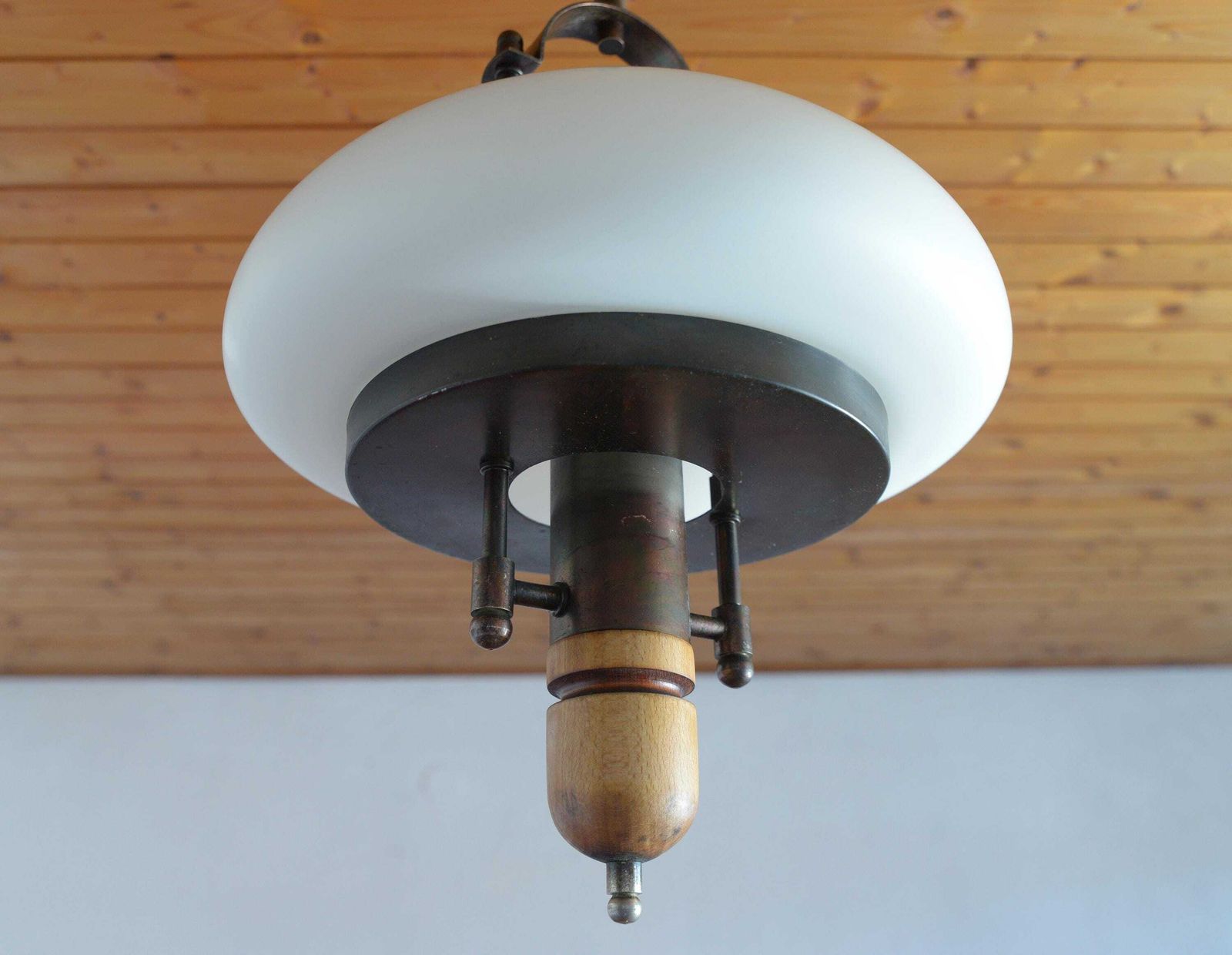 Vintage Lantern Pendant Light | Mid Century Opaline Glass Chandelier | Rewired Yugoslavian Hanging Lamp | Rustic Colonial photo buy