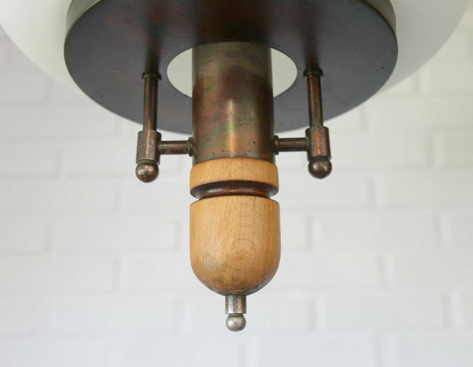 Lighting Vintage Lantern Pendant Light | Mid Century Opaline Glass Chandelier | Rewired Yugoslavian Hanging Lamp | Rustic Colonial photo