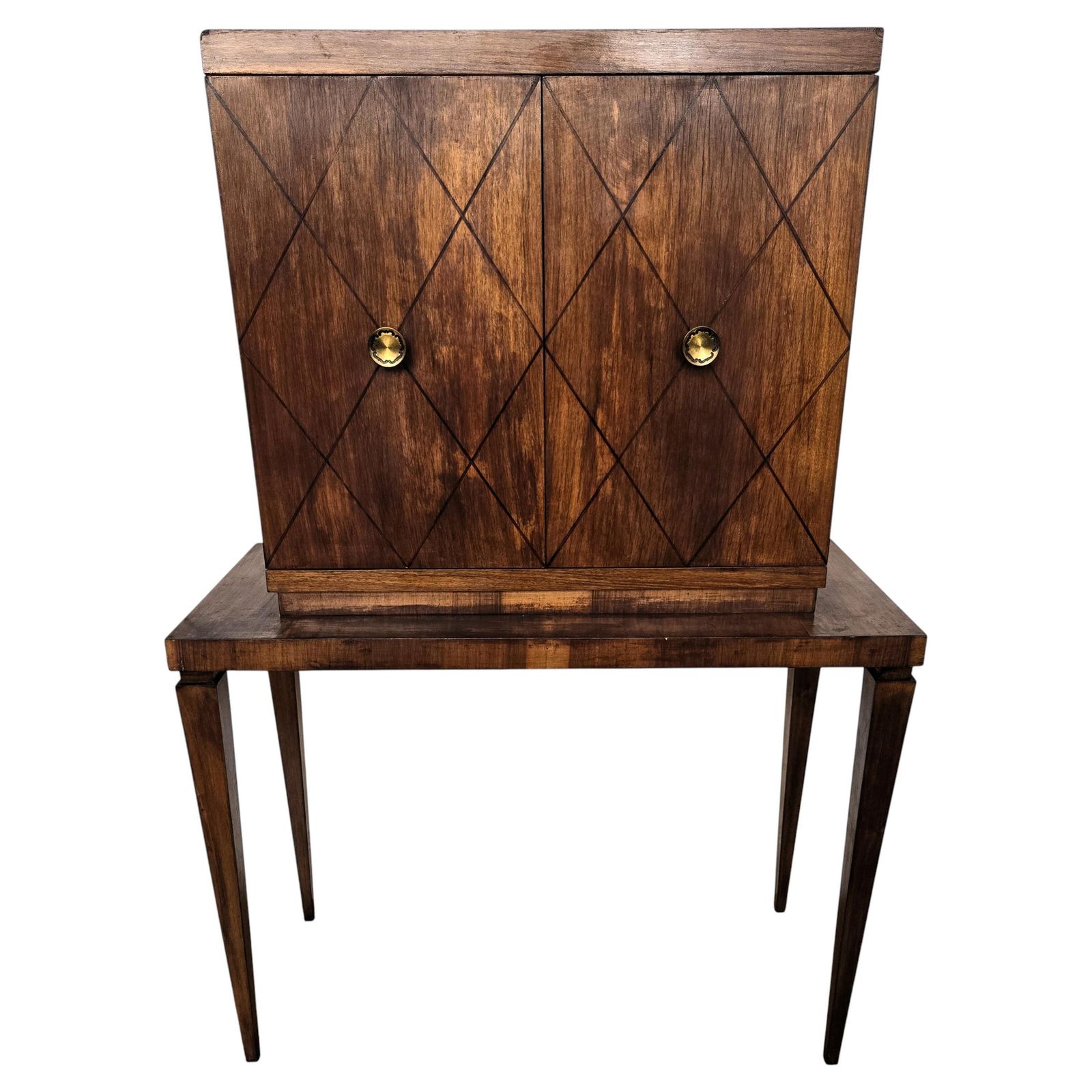 1950s Art Deco Mid Century Italian Walnut Mirror Mosaic Bar Cabinet
