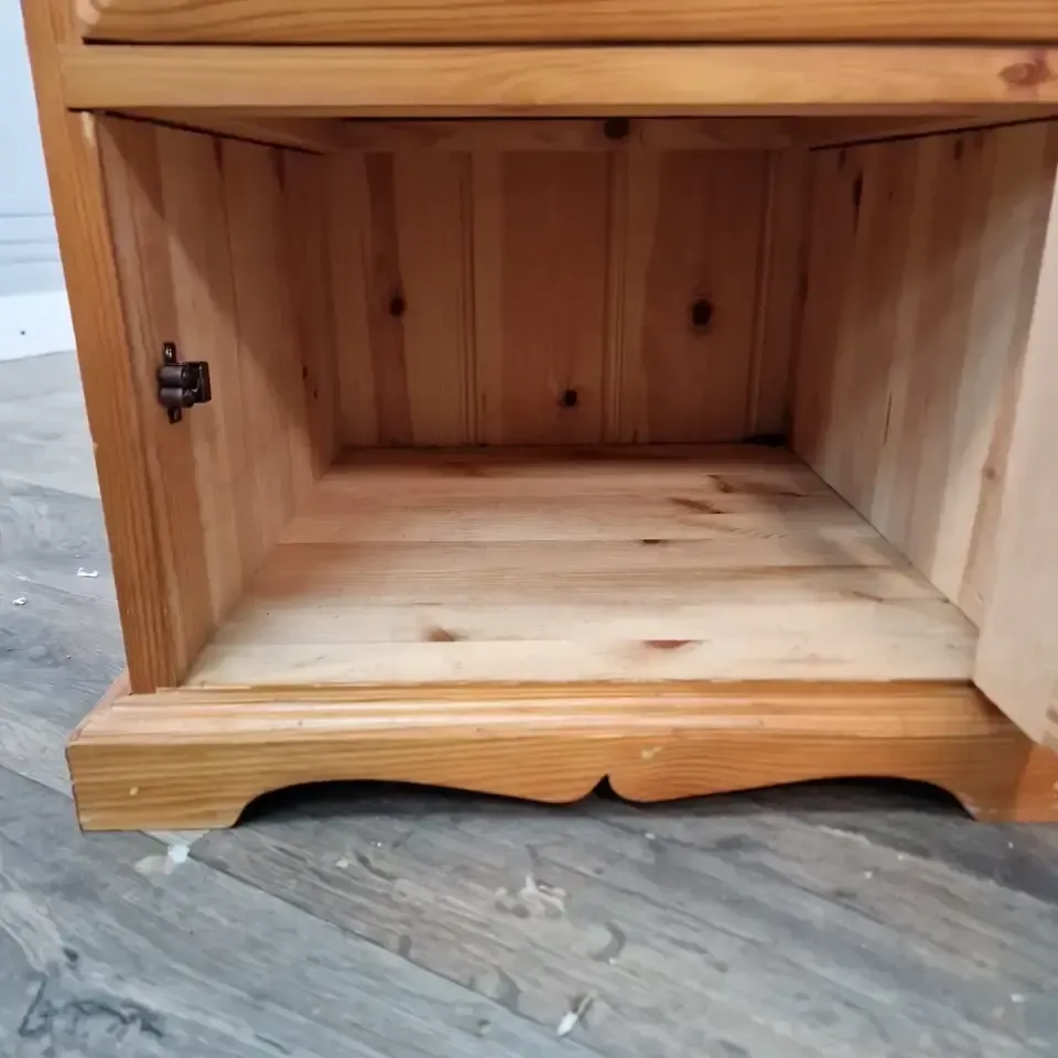 Vintage Pine Bedside Cabinet  Small Wooden Nightstand With Drawer And Cupboard photo 55.0
