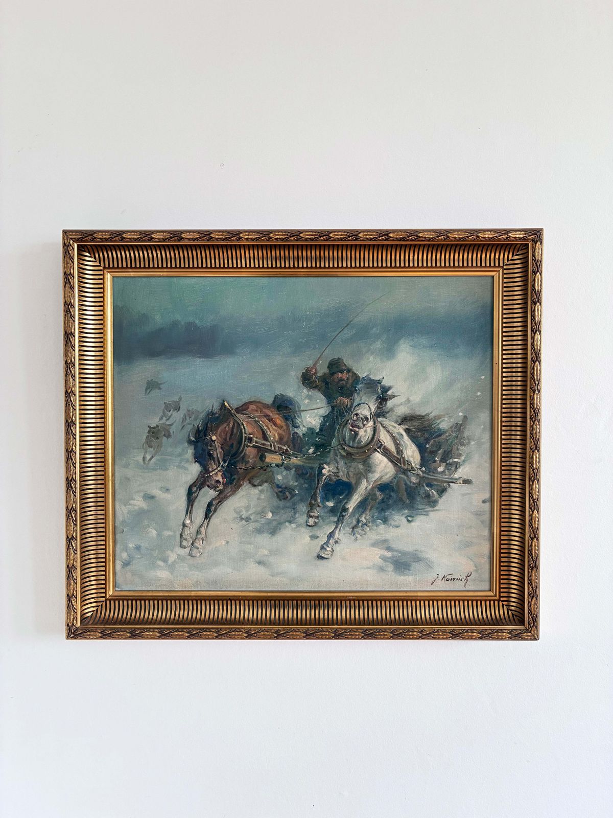 Vintage Original Horse Oil Painting, Large Signed Equestrian Wall Art