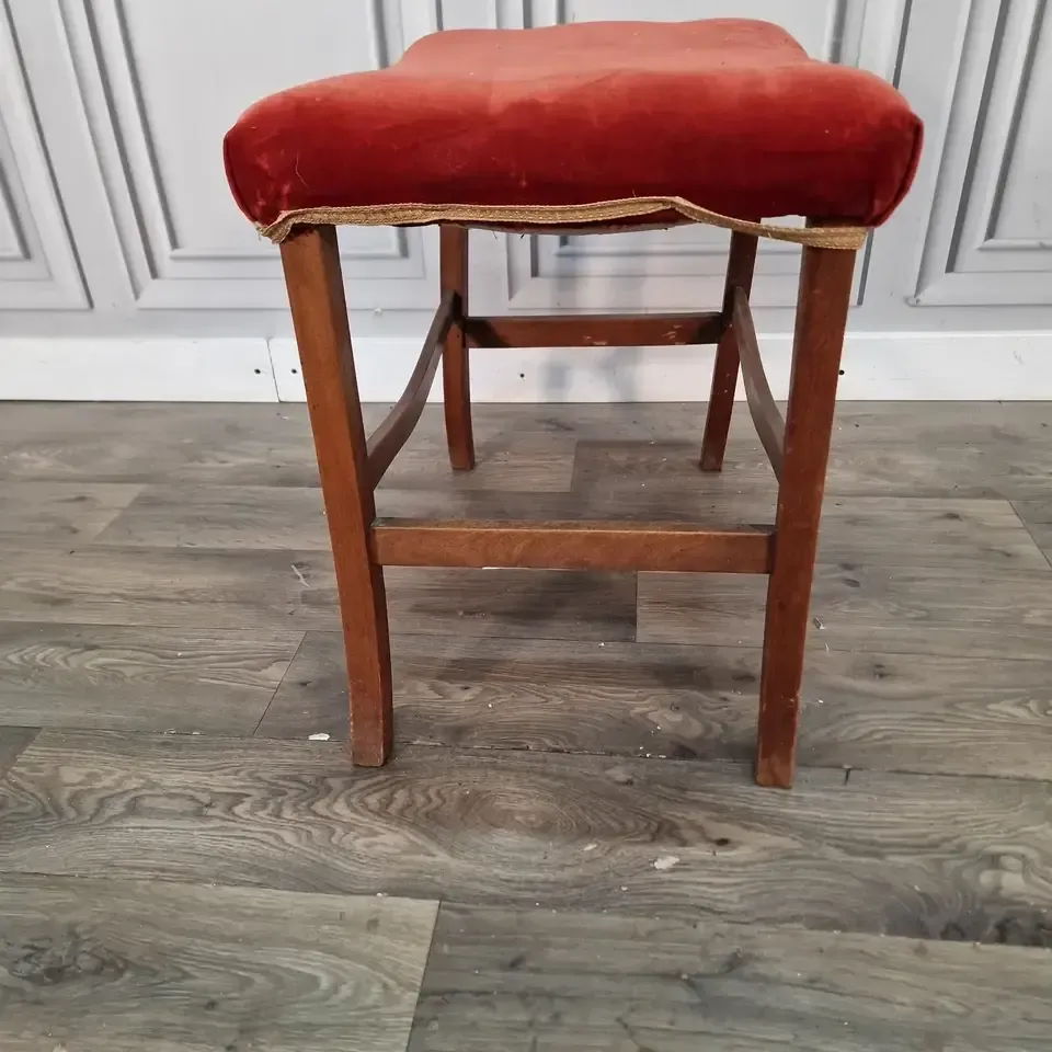 photo vinterior Vintage Upholstered Stool  Mahogany Piano Seat Music Bench Footstool   Wooden