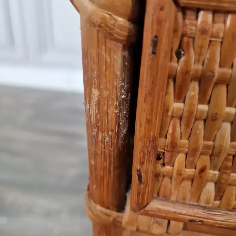 Furniture Vintage Wicker Bedside Table Cabinet Rattan Side Stand With Drawer  Retro Boho photo