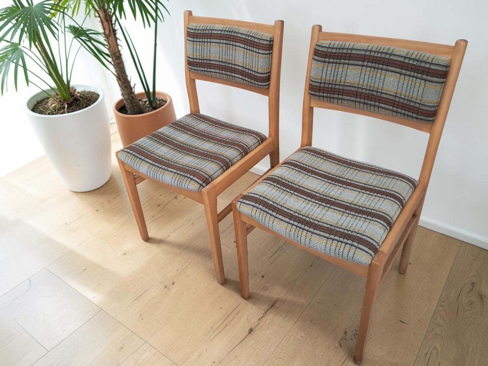 Vintage East German Dining Chairs Pair, Mid Century Modern Beech Frame Retro 1980 photo Furniture