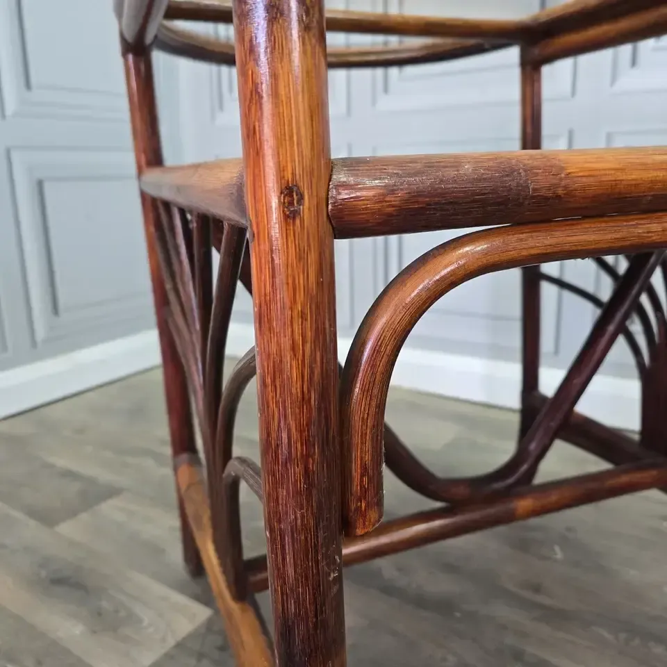 Vintage Rattan Dining Set   Bistro Cane Table And 2 Chairs Compact Retro Boho Mcm photo buy