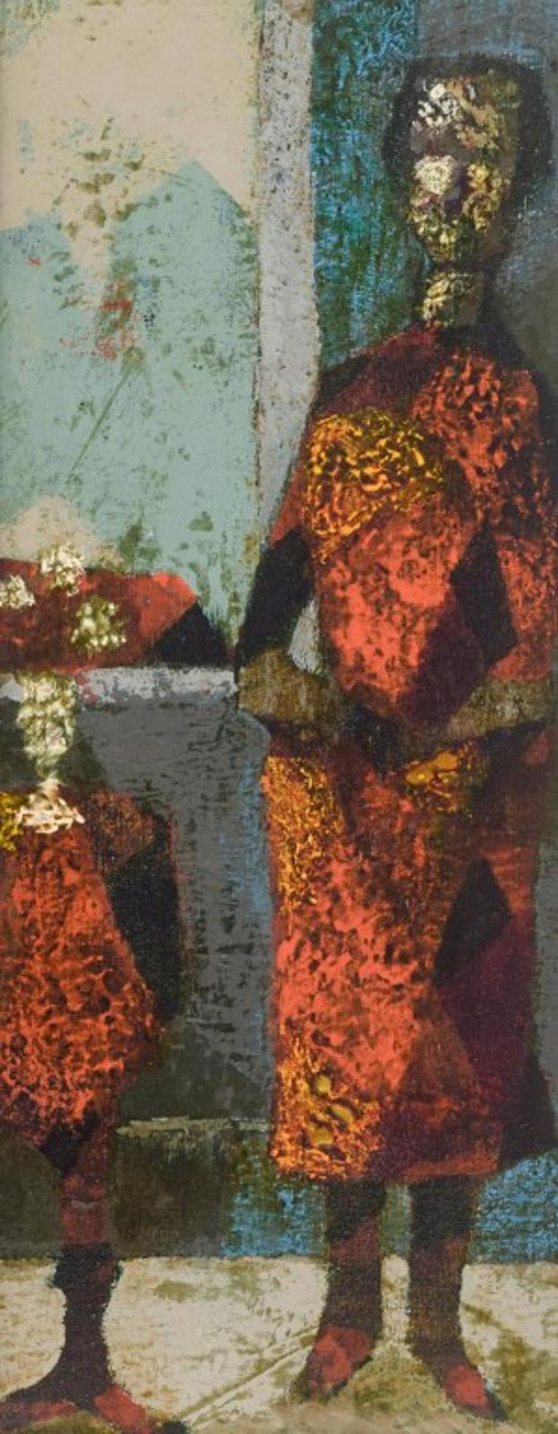 Sven Harald Ahlgren. Olieverf op paneel. Figuratieve compositie "Damen Och Blomman".