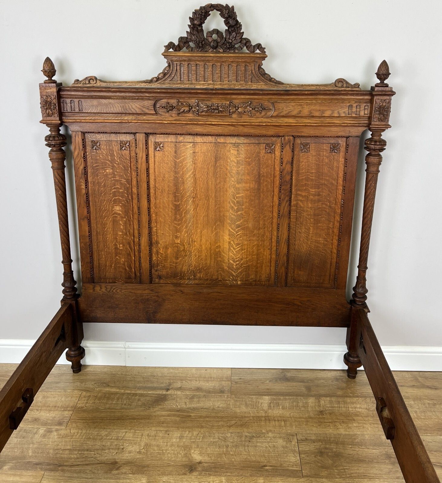 Bed Antique French Style Oak Double Bed Frame Carved Headboard Lot 6151 photo 499.0