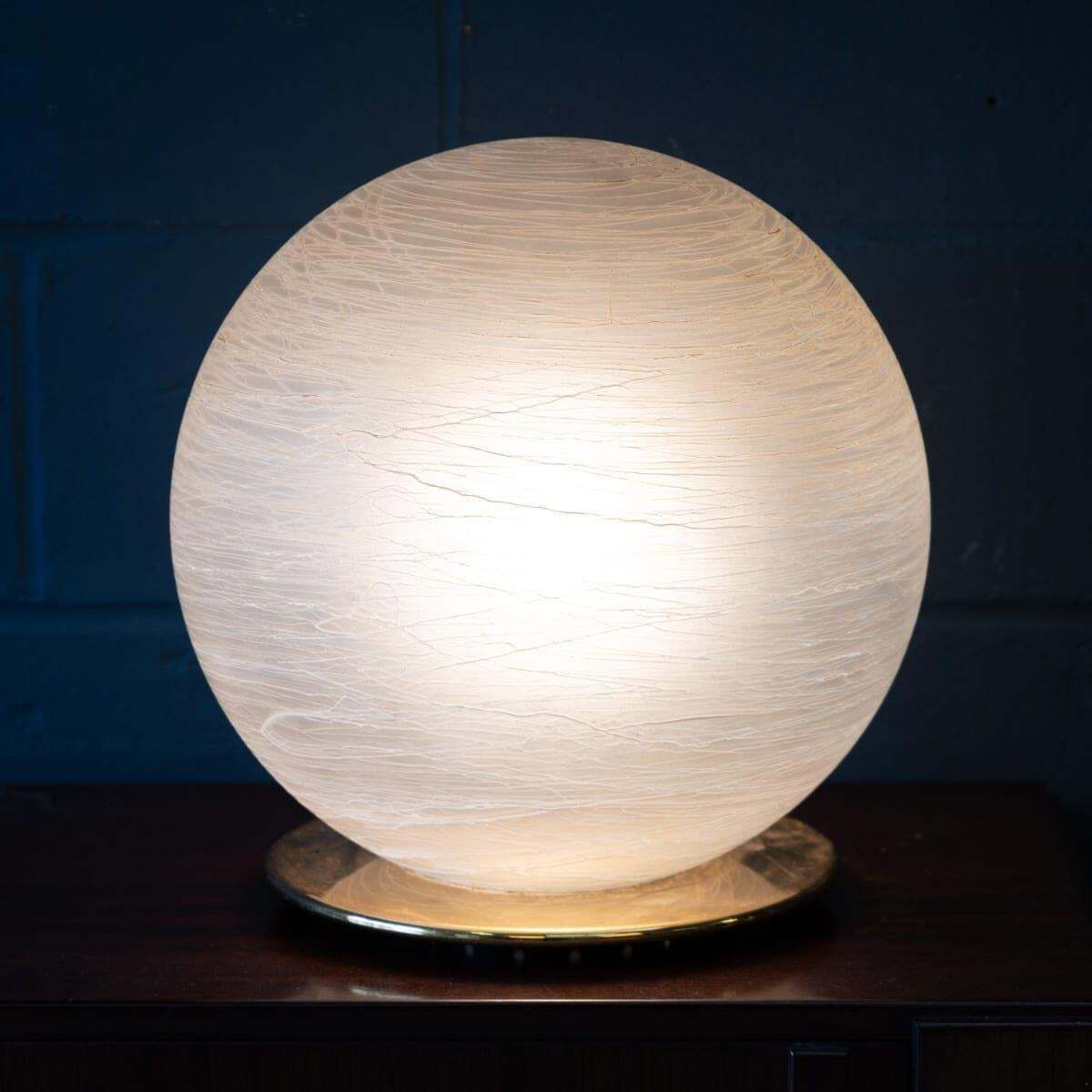 Vintage 20thc Italian Hand Blown Frosted Glass Globe Table Lamp, Murano photo Lighting