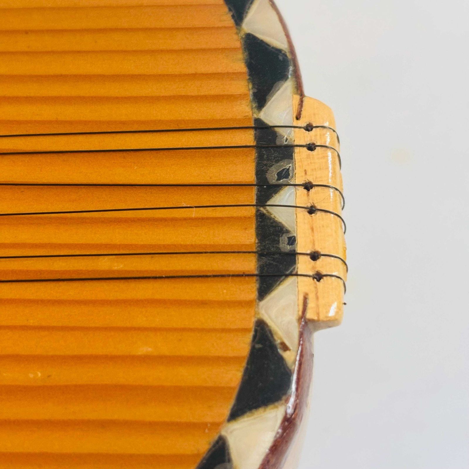 photo for sale Mid Century Collectible Turkish Cura Saz, Hand Carved, With Geometric Inlay/Display Accessory/Restoration Required.