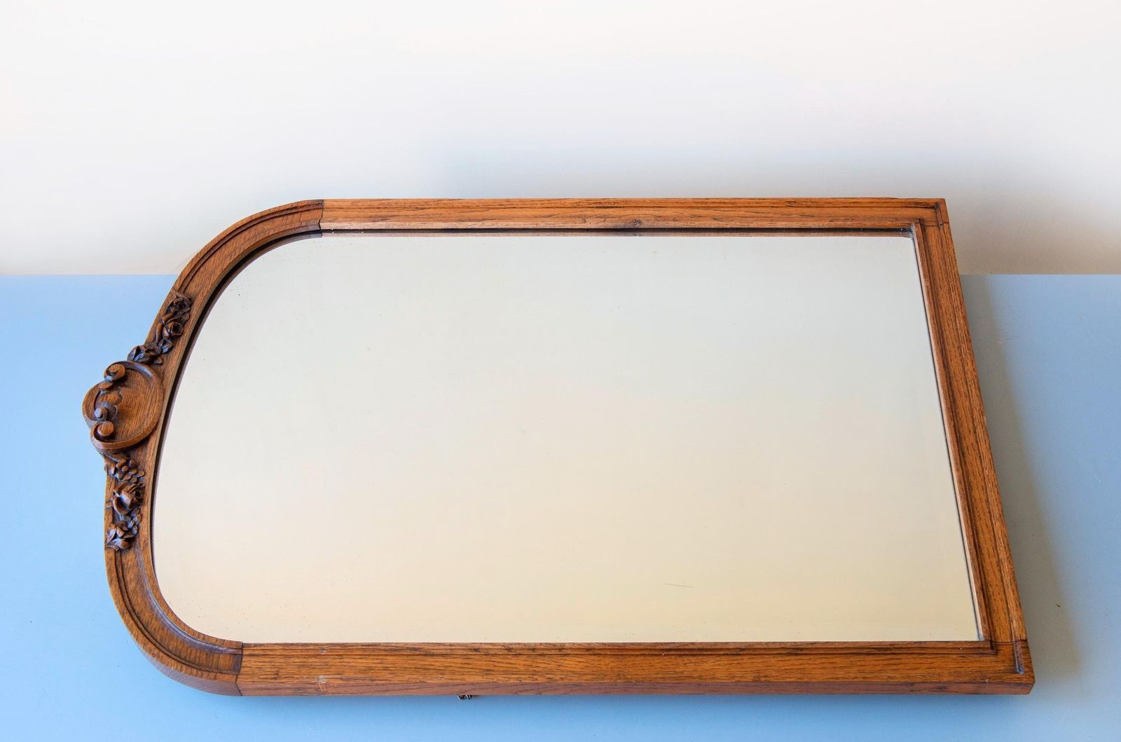 photo for sale Antique Arched Oak Wall Mirror Dutch Art Deco Mirror Carved Wooden Hallway Mirror   1920s