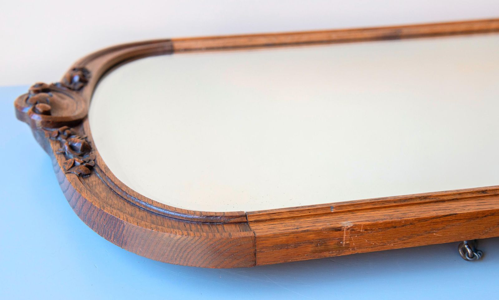 photo vinterior Antique Arched Oak Wall Mirror Dutch Art Deco Mirror Carved Wooden Hallway Mirror   1920s
