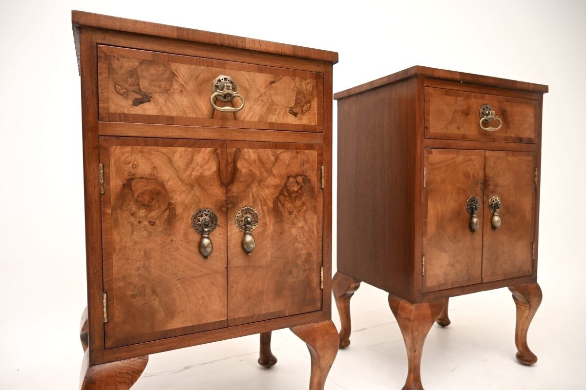 Pair Of Antique Burr Walnut Bedside Cabinets. photo for sale