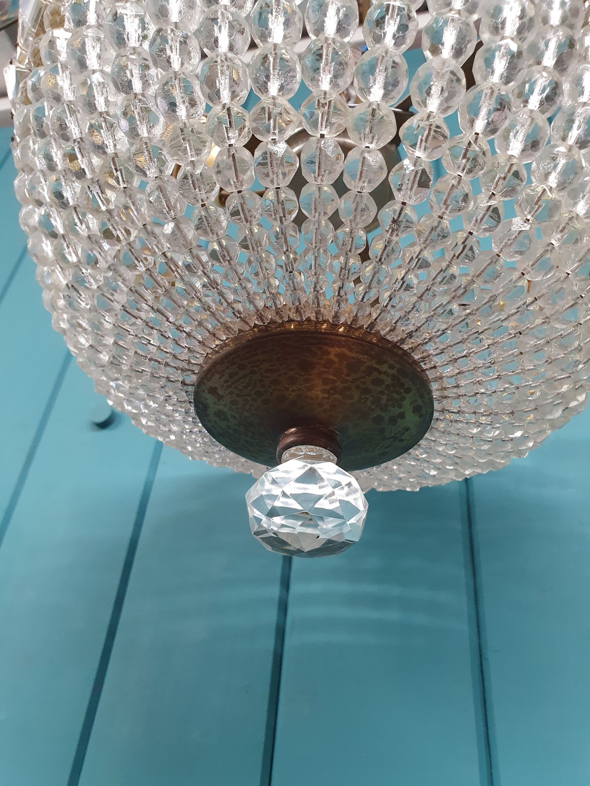 Early 20th Century Brass & Cut Glass Tapered Bag Chandelier 8". photo for sale