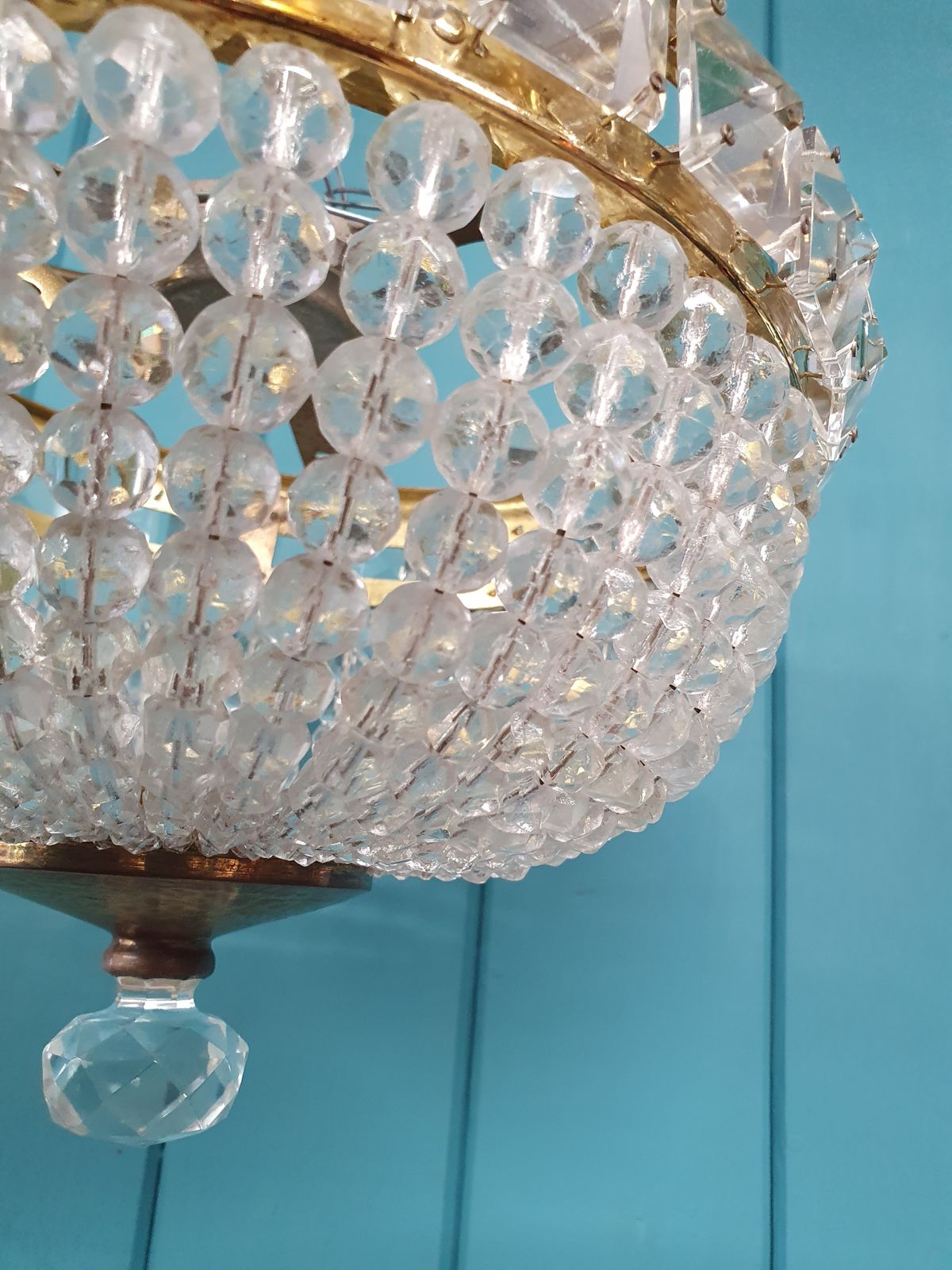 Early 20th Century Brass & Cut Glass Tapered Bag Chandelier 8". photo vinterior
