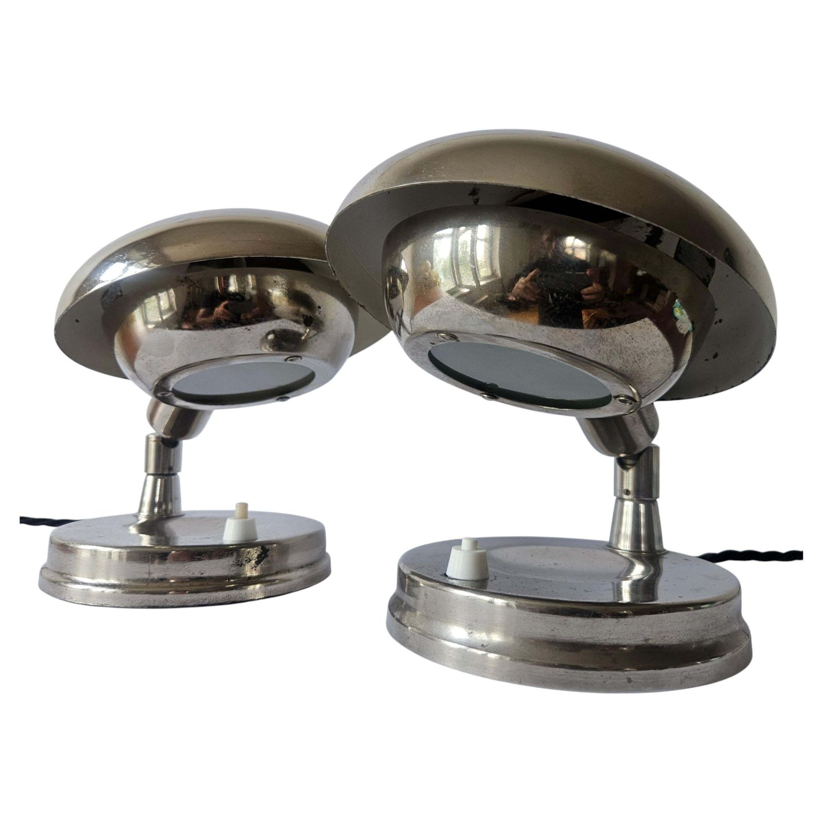 Paar zeer zeldzame Bauhaus chromen tafellampen, Art Deco, Franta Anyz, jaren 1930