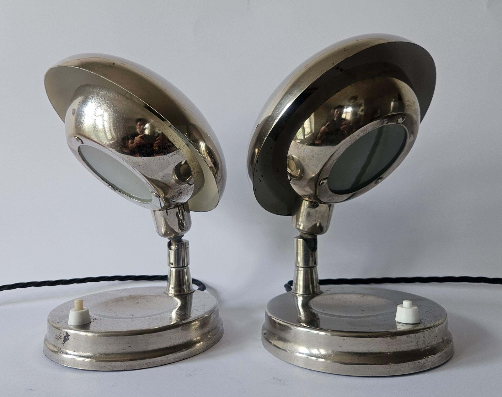 Paar zeer zeldzame Bauhaus chromen tafellampen, Art Deco, Franta Anyz, jaren 1930 photo buy
