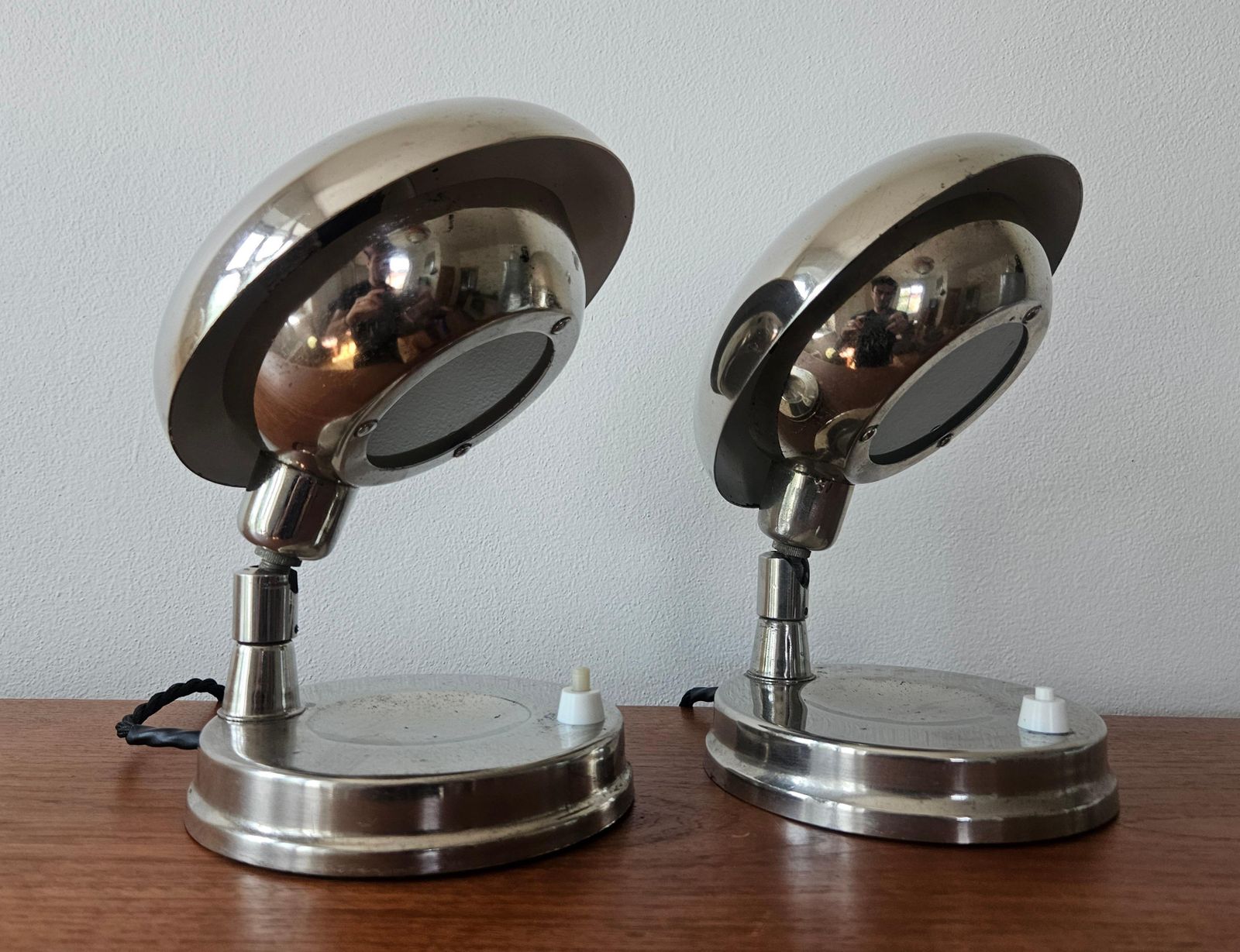 Pair Of Very Rare Bauhaus Chrome Table Lamps, Art Deco, Franta Anyz, 1930s photo vintage