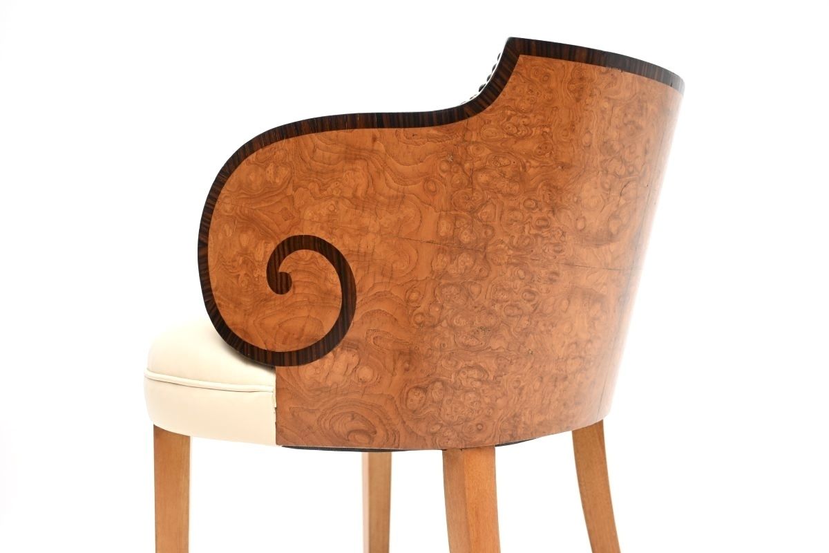 photo for sale Art Deco Burr Walnut And Leather Armchair / Desk Chair.